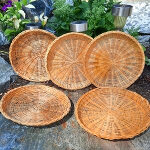 Set of 5 vintage wicker plates